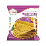 Taj Brand Frozen Masala Paratha – 340g (4 Pack) | Whole Meal Indian Flatbread Stuffed with Savory Spices