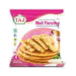 Taj Brand Frozen Muli Paratha – 400g (4 Pack) | Authentic Whole Meal Flatbread Stuffed with Radish