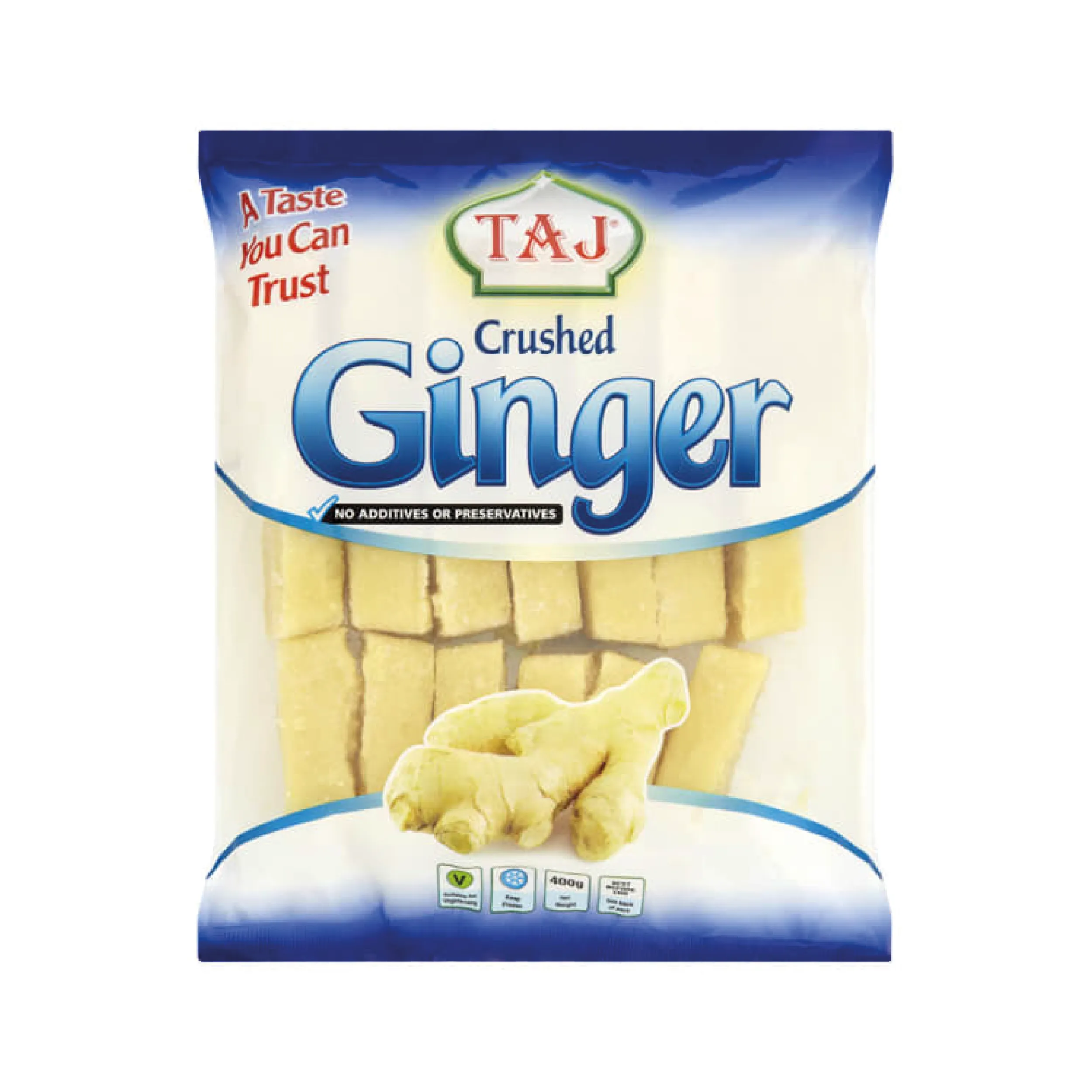 Pkt-71 Taj Frozen Crushed Ginger – 400g | Premium Ready-to-Use Crushed Ginger Blocks - Image 1
