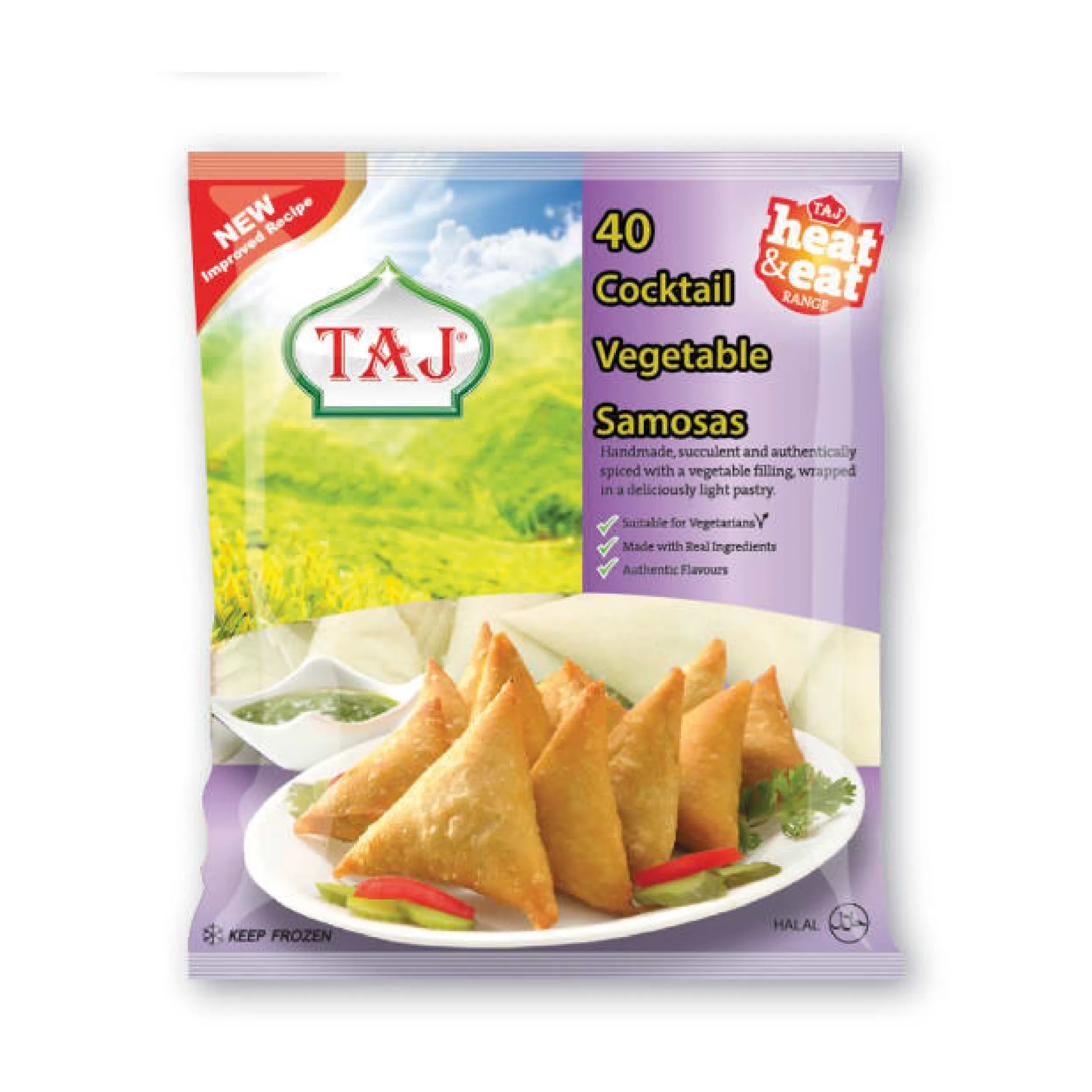 Pkt-88 Taj Heat & Eat 40 Cocktail Vegetable Samosas – Handmade & Authentically Spiced Appetizers - Image 1