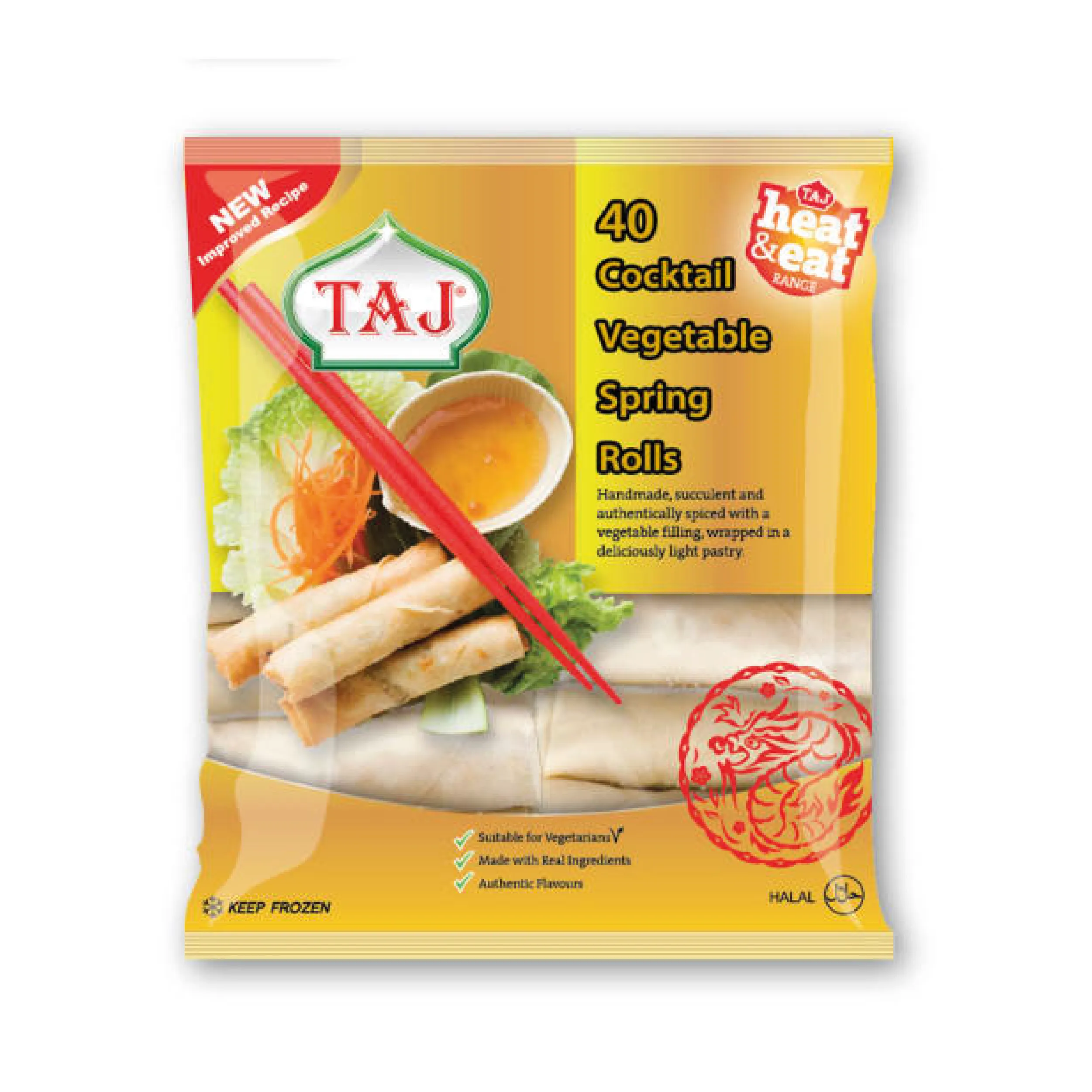Pkt-89 Taj Heat & Eat 40 Cocktail Vegetable Spring Rolls – Handmade & Authentically Spiced Appetizers - Image 1