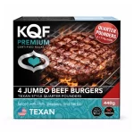KQF Premium Certified Halal Texan Style Jumbo Beef Burgers – 4 Quarter Pounders (440g)