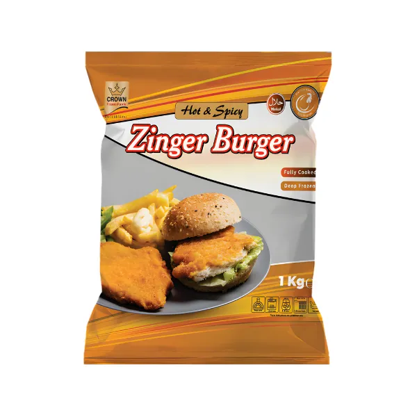 Crown Halal Hot & Spicy Zinger Burger — Fully Cooked, Deep Frozen (1kg)