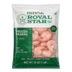 Essential Royal Star Frozen Prawns – Raw, Tail-Off, Ready to Cook, A1/60 Size (16oz / 1 lb)