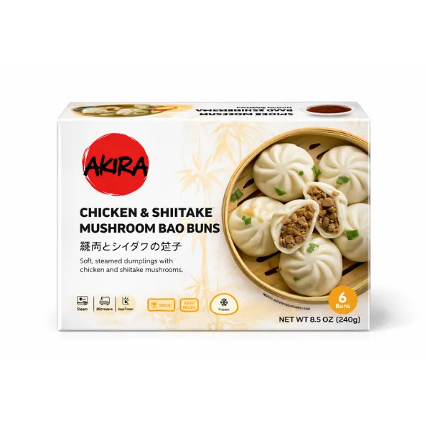 AKIRA Chicken & Shiitake Mushroom Bao Buns (8.5 OZ / 240g) – Soft Steamed Savory Dumplings